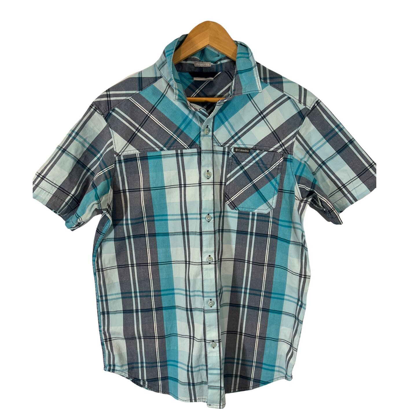 Columbia Men's Short Sleeve Button Down Shirt - Blue - Size Medium Regular Fit